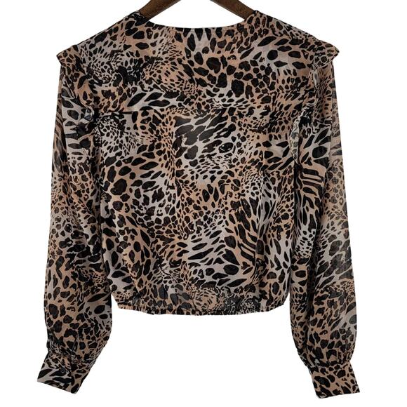 Blue Life Animal Style Ruffle Shoulder Faux Wrap Blouse Womens S - Picture 5 of 7